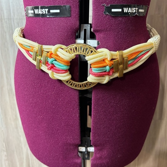 Vibrant Multicolor Vintage 80’s Woven Rope Belt with Gold Details main image 7